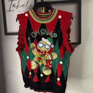 Festive Red and Green Sweater Vest